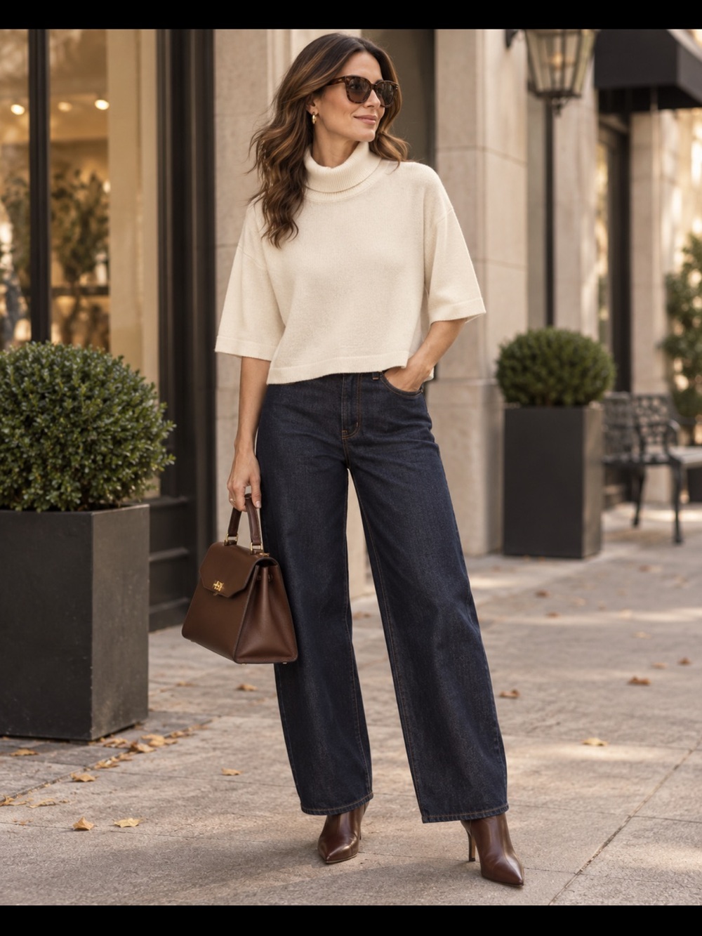 CORDERA Ivory Cropped Turtleneck Sweater Soft Luxury Designer Knit One Size